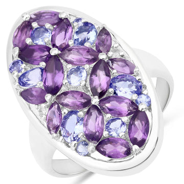 "3.13 Carat Genuine Amethyst, Tanzanite and White Topaz .925 Sterling Silver Ring"